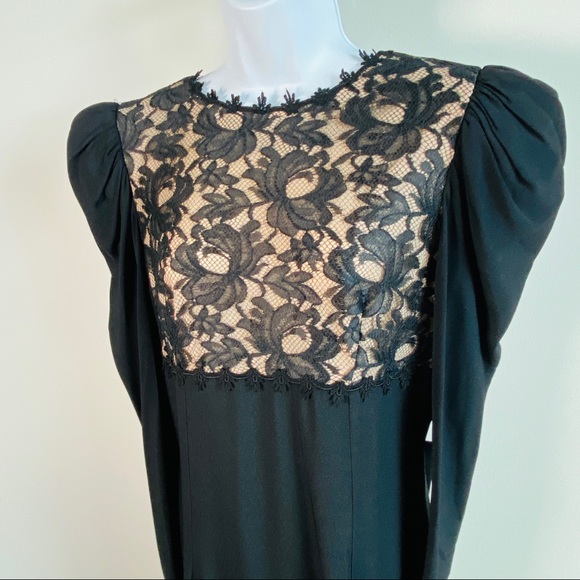 Stunning Cha Chez Vintage Lace Dress with Puff Sleeves and Bow Exposed Back 12 - Picture 16 of 16